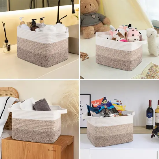 OIASKET Storage Baskets for Organizing, Woven Baskets for Shelves, Rectangle Decorative Organizer for Storage Clothes, Toy, Books, Towels Nursery Bins 3 Pack (Gradient Yellow) {4}