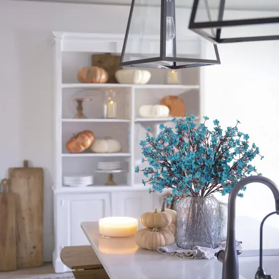 6 Bundles Babys Breath Fall Flowers Faux Gypsophila Bouquet Real Touch European Fake Silk Flowers for Home Wedding Bouquets Floral Arrangement Party Table Garden Autumn Decor (Peacock Blue) {5}