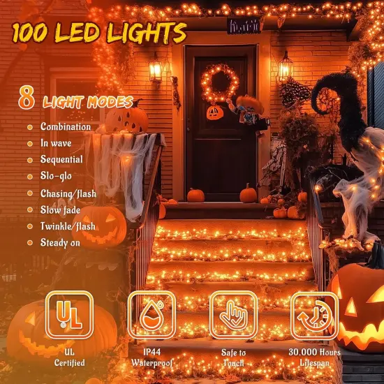 Halloween Lights Outdoor, Orange String Lights Plug in {2}