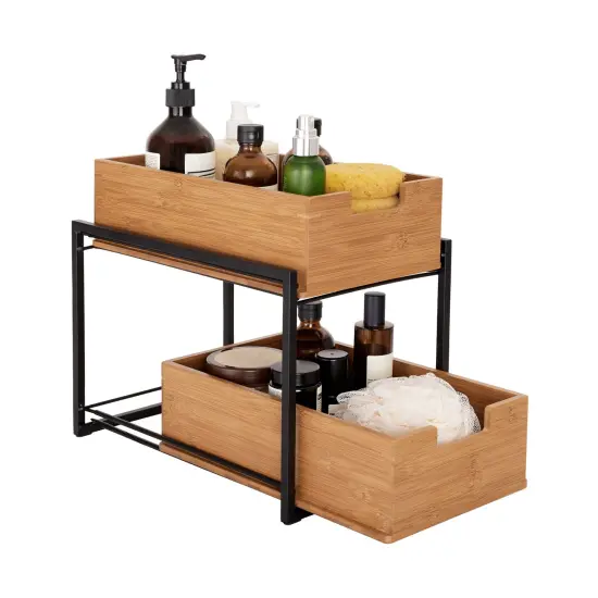 Seville Classics 2-Tier Bamboo Sliding Baskets Black {3}