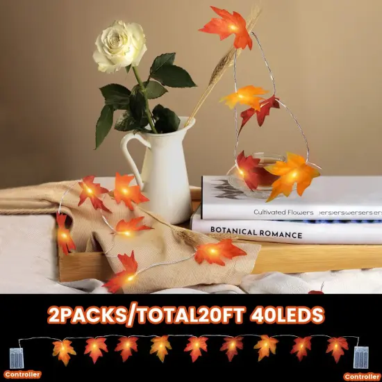 Fall String Lights - 2 Pack Maple Leaf Garland with Lights {3}