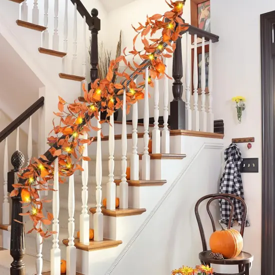 Lighted Fall Garland - 6FT Orange {2}