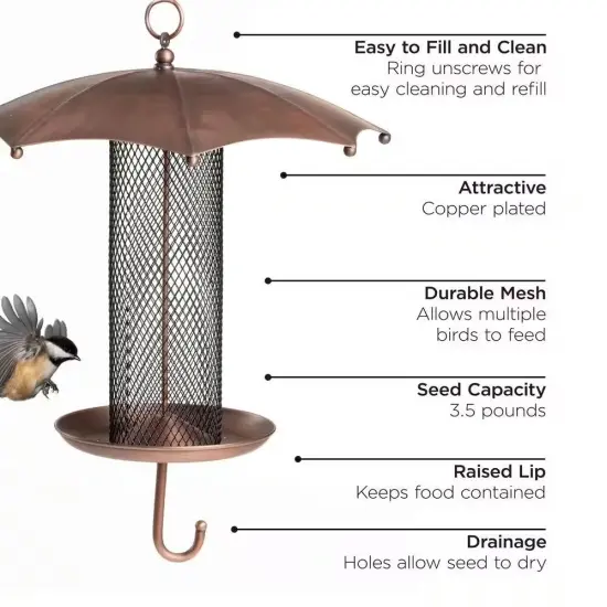 Copper Metal Umbrella Bird Feeder with Mesh Tube 3.5 Cup Capacity {4}