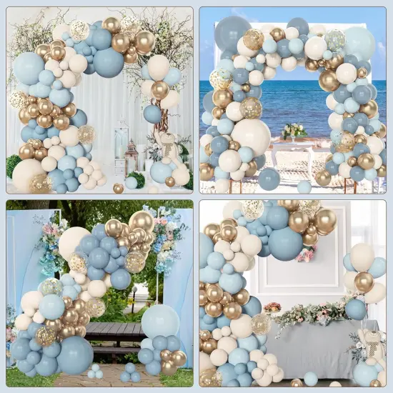 153pcs Dusty Blue Balloon Garland Arch Kit, Different Sizes 18 12 10 5 inch Blue White Sand Latex Metallic Confetti Gold Balloons {5}