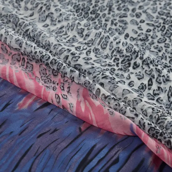 1 Yard Cool Gray, Yellow, Blue & Pink Cheetah Print Silk Chiffon, 44 Inches Width {4}