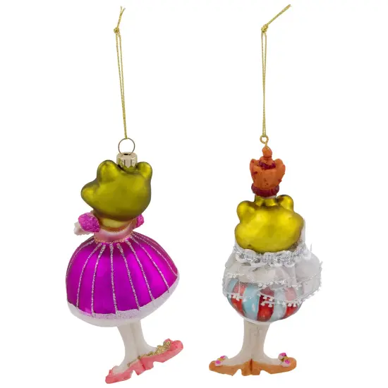 Northlight Royal Ballerina Frogs Glass Christmas Ornaments- 6" - Multicolor - Set of 2 {6}