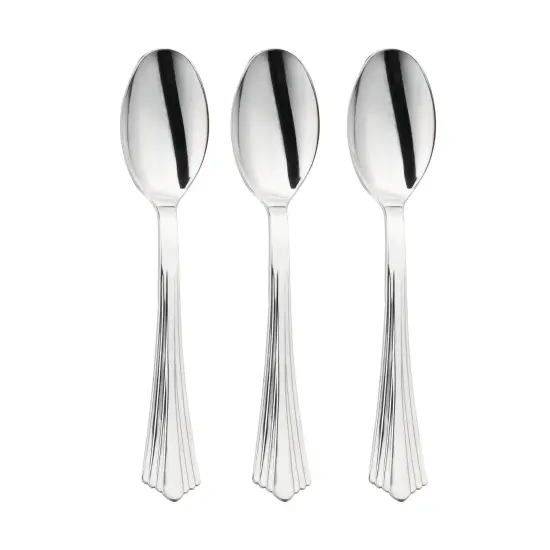 Shiny Metallic Groove Silver Plastic Spoons (600 Spoons) {2}