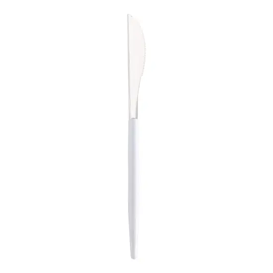 Silver with White Handle Moderno Disposable Plastic Dinner Knives (240 Knives) {1}