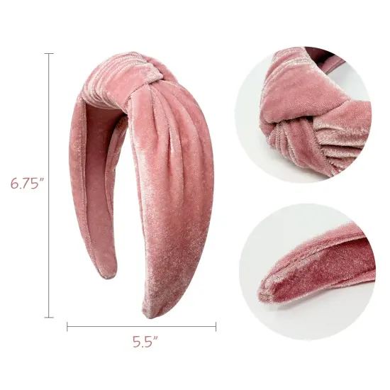 Wrapables Wide Knotted Velvet Headbands, Top Knot Velvet Headbands for Women and Girls, Pink {3}