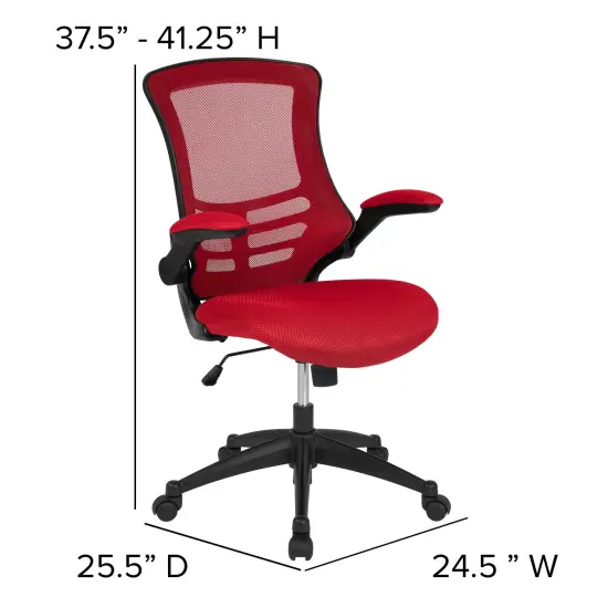 Emma and Oliver Mid-Back Mesh Swivel Ergonomic Task Office Chair with Flip-Up Arms Red Mesh/Black Frame {4}