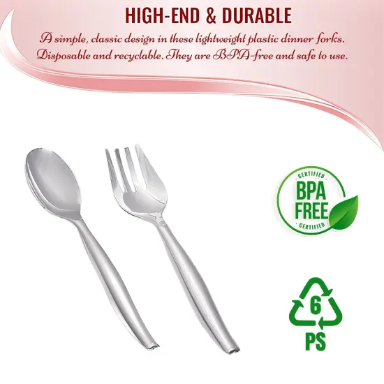 Silver Disposable Plastic Serving Flatware Set (150 Pairs) {6}