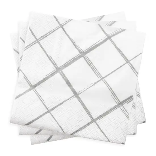Durable White with Silver Diamond Paper Beverage/Cocktail Napkins (600 Napkins) {2}