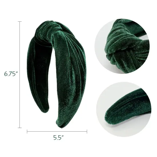 Wrapables Wide Knotted Velvet Headbands, Top Knot Velvet Headbands for Women and Girls, Dark Green {3}