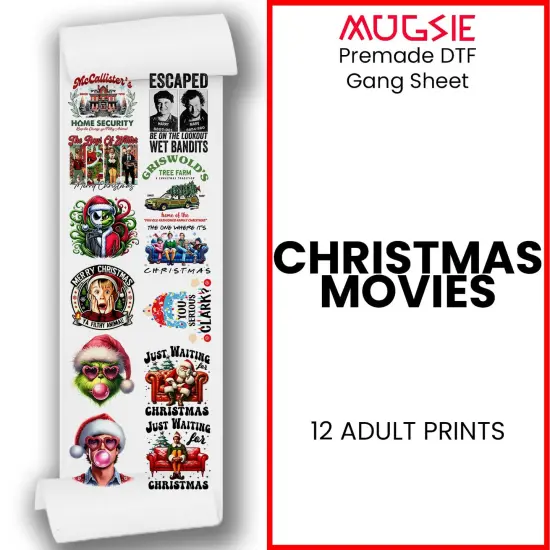 Christmas Movies - DTF Transfer 22x60 Direct-to-Film Gang Sheets - 12 Adult Prints Iron On Transfers {1}