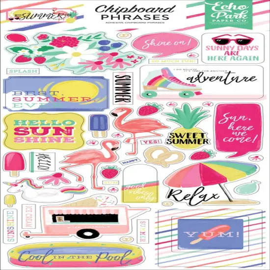 Echo Park Paper Co. Best Summer Ever Chipboard Phrases Stickers {1}