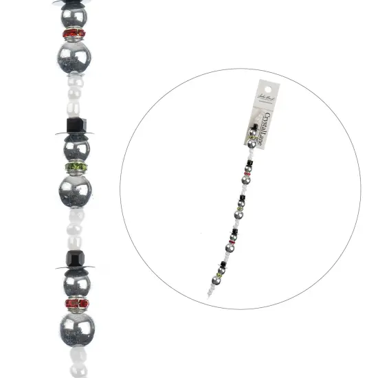 Crystal Lane DIY 7" Designer Holiday Glass Bead Mix Strand Silver Snowmen Stack {4}