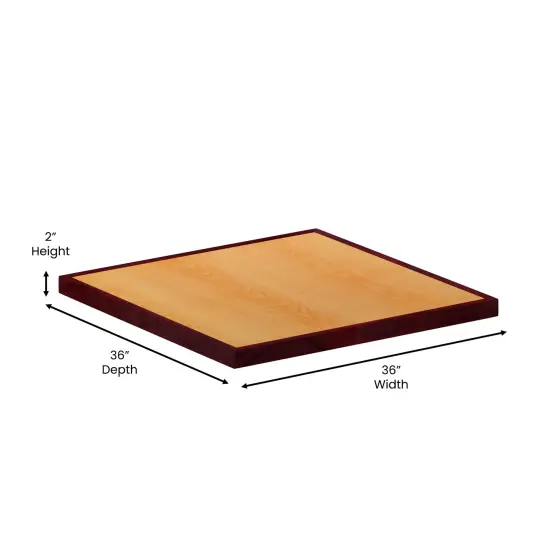 Emma and Oliver 36" Square 2-Tone High-Gloss Resin Table Top with 2" Thick Drop-Lip Cherry/Mahogany {5}