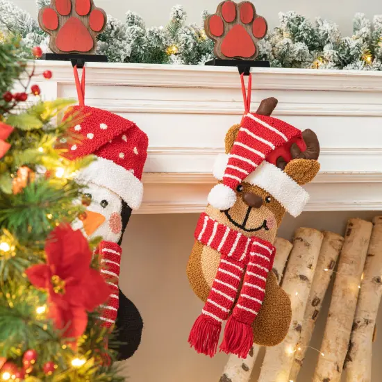 Set of 2 19.00"L Chrismas Decor Hooked Stockings Penguin & Reindeer {4}