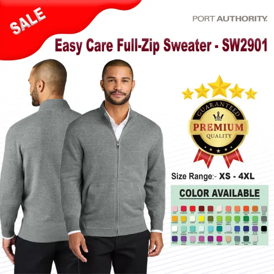Port Authority&reg; Easy Care Full Zip Sweater Medium Heather Grey {2}