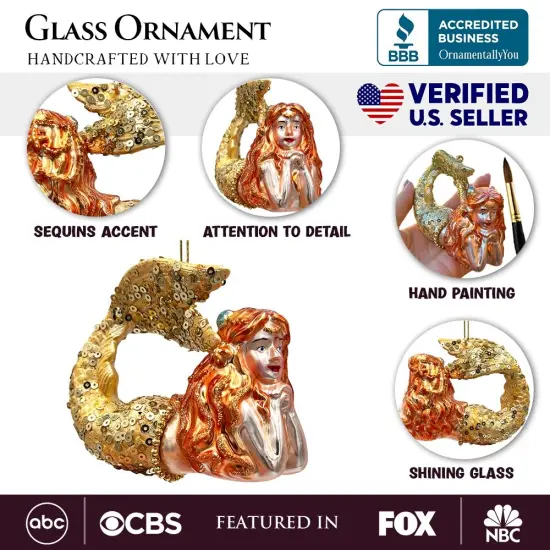 Mesmerizing Mermaid Glass Ornament, Beachy Sea Goddess Holiday Decor {3}