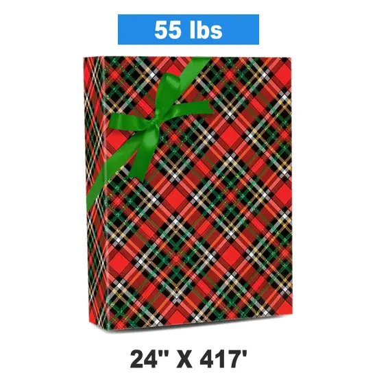Plaid Christmas Wrapping Paper Red / Gold Holographic Plaid 24 '' &times; 417 ' Red Gold Hc P {1}