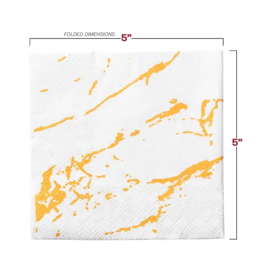 Durable White with Gold Marble Paper Beverage/Cocktail Napkins (600 Napkins) {3}