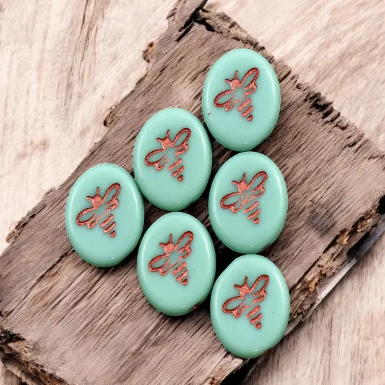 *12* 12mm Copper Washed Opaque Turquoise Bee Coin Beads {3}