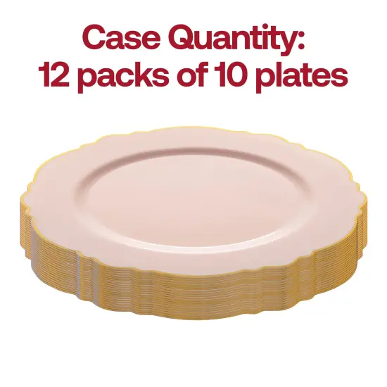Pink with Gold Rim Round Blossom Disposable Plastic Dinner Plates - 10.25" (120 Plates) {4}