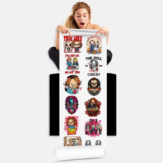 The Plastics Halloween DTF Transfer 22x60 Direct-to-Film Gang Sheets Iron On Transfers - 11 Adult Prints and 2 Pocket Prints {2}