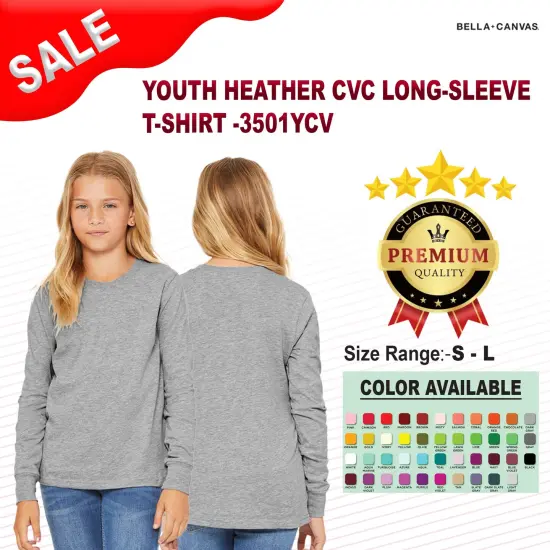 Bella + Canvas&reg; Youth Heather CVC Crewneck Long Sleeve T-Shirt HTHR DEEP TEAL {2}