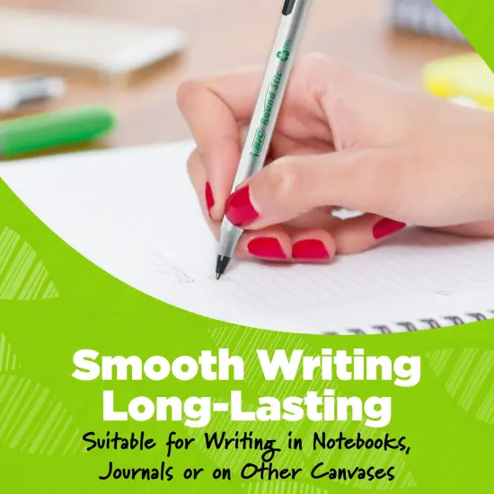 BIC Ecolutions Round Stic Ballpoint Pens, Medium Point (1.0mm), 50-Count Pack, Black Ink Pens Made from 97% Recycled Plastic {1}