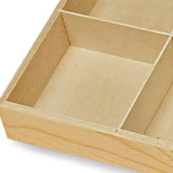 Natural Pine Wood 4 Section Trays 6 3/4" x 6 3/4" x 1 3/8" 12 Each {4}