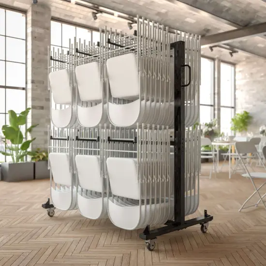 Emma and Oliver Kirk Heavy Duty Folding Table and Chairs Mobile Cart with Locking Wheels and Included Outdoor Cover and Bungee Cords Black {1}