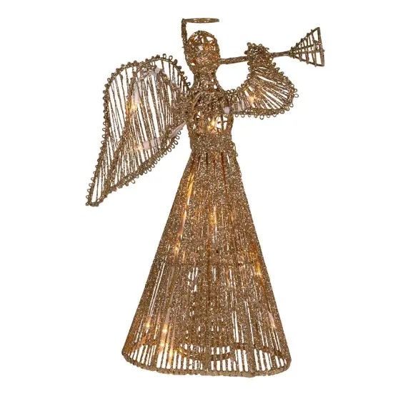 Kurt Adler 12-Inch 20 Light Incandescent Gold Glitter Angel Tree Topper {2}