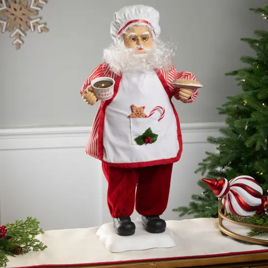 Northlight Animated and Musical Chef Santa Claus With Hot Cocoa and Cookie Christmas Figure - 24" Red {1}