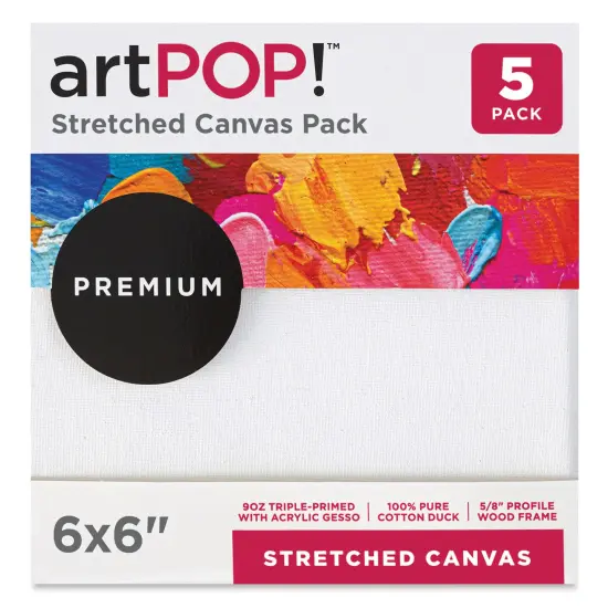 artPOP! Stretched Canvas Pack - 6" x 6" Canvas, Package of 5, 100% Pure Cotton Duck Canvas, Triple-Primed with Acrylic Gesso, 5/8" Profile, Durable Wood Frame {3}