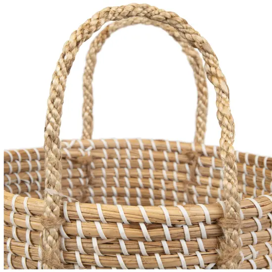 Northlight Natural Woven Seagrass Wicker Storage Basket with Handles - 14.5" Beige {7}