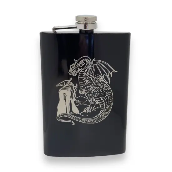 8oz Wizard and Dragon BLACK flask {1}