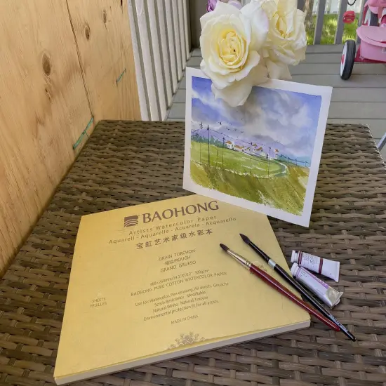 BAOHONG Artists&lsquo; Watercolor Paper 100% Cotton, 140lb/300gsm, Watercolor Block, 20 sheets, Rough Grain {3}