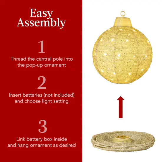 Best Choice Products 3-Piece Hanging Pop-Up Outdoor Christmas Ornaments, LED Lights, 8 Light Functions Gold {5}