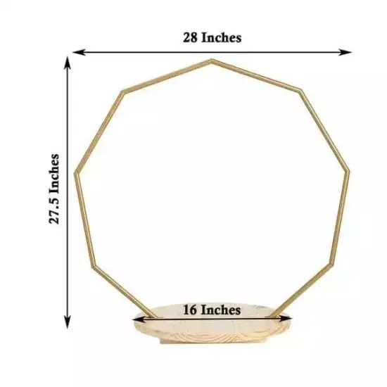 27" Gold Wood with Nonagon Geometric Metal Arch Cake Display Stand {4}