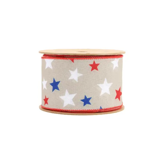 LaRibbons 2 1/2" Wired Ribbon | Red/White/Blue Stars | 10 Yard Roll Natural {3}