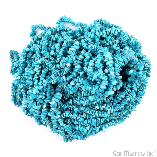 Turquoise Chip Beads, 34 Inch, Natural Chip Strands, Drilled Strung Nugget Beads, 3-7mm, Polished, GemMartUSA (CHTR-70001) {6}