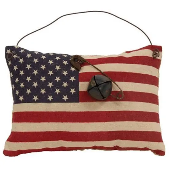 Stuffed Primitive American Flag Ornament with Rusty Bell {1}
