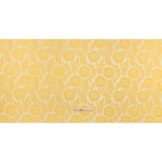 1 Yard Sunshine Yellow Floral Re-Embroidered Lace Fabric Nylon Cotton Sheer Overlay 54 Inch Wide {4}