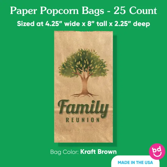 Big Dot of Happiness Family Tree Reunion Popcorn Bags, Family Gathering Favor Snack Treats, Free-Standing Individual Kraft Brown Paper Bags - 25 Count {5}