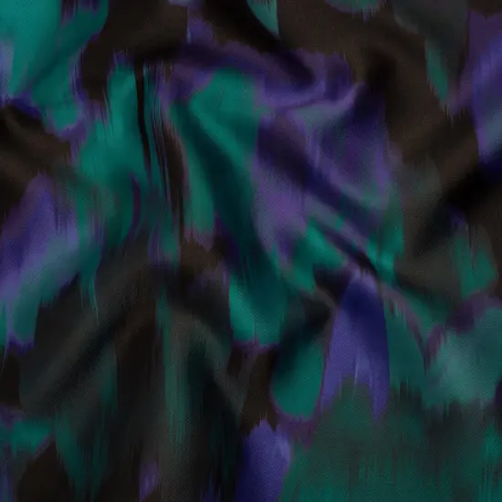 1 Yard Emerald, Black & Ultramarine Blue Ikat Floral Polyester Twill Print 56 Inches Width {1}