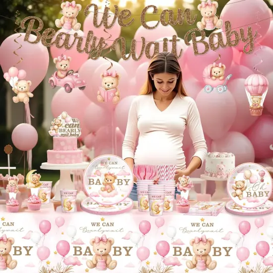152 PCS We Can Bearly Wait Baby Shower Decorations Girl (Pink) {2}