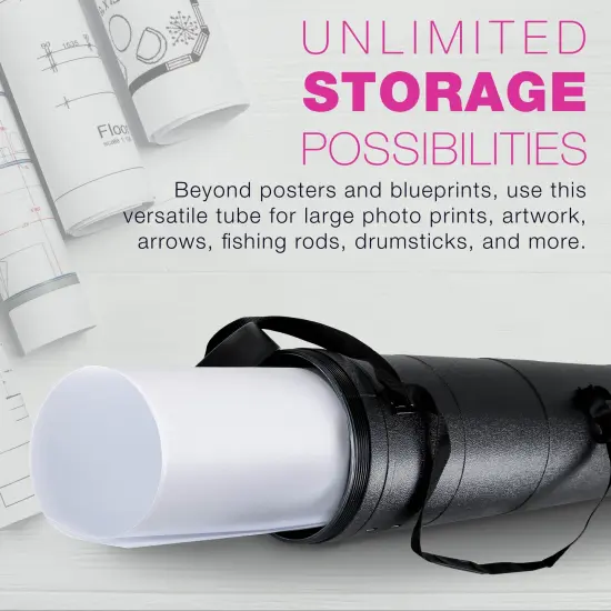 Jumbo Poster Tube - Telescoping Adjustable 36" to 62-1/2" - Durable 10-1/2" Diameter Storage Tube - Art Poster Carrier Holder & Blueprint Storage Drafting Tube Travel & Protection {5}