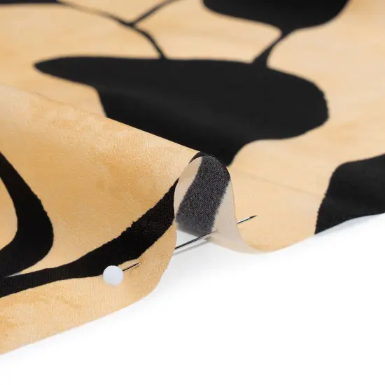 1 Yard Mottled Beige Black Plant Silhouettes Border Silk Fabric 53 inch Width {2}